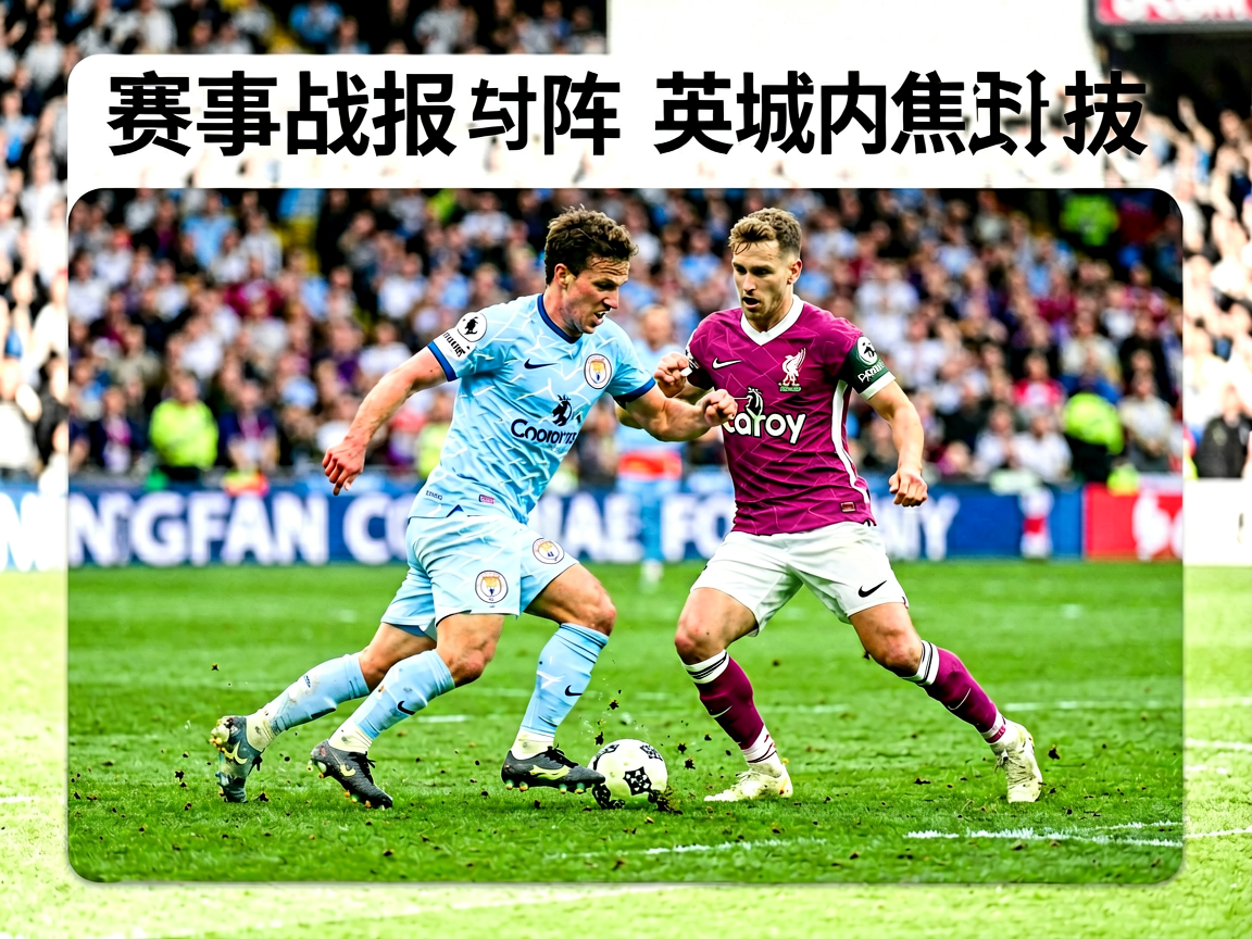 3377足球赛事战报 — 英超曼城对阵利物浦的比赛现场，球员在绿茵场上激烈拼抢